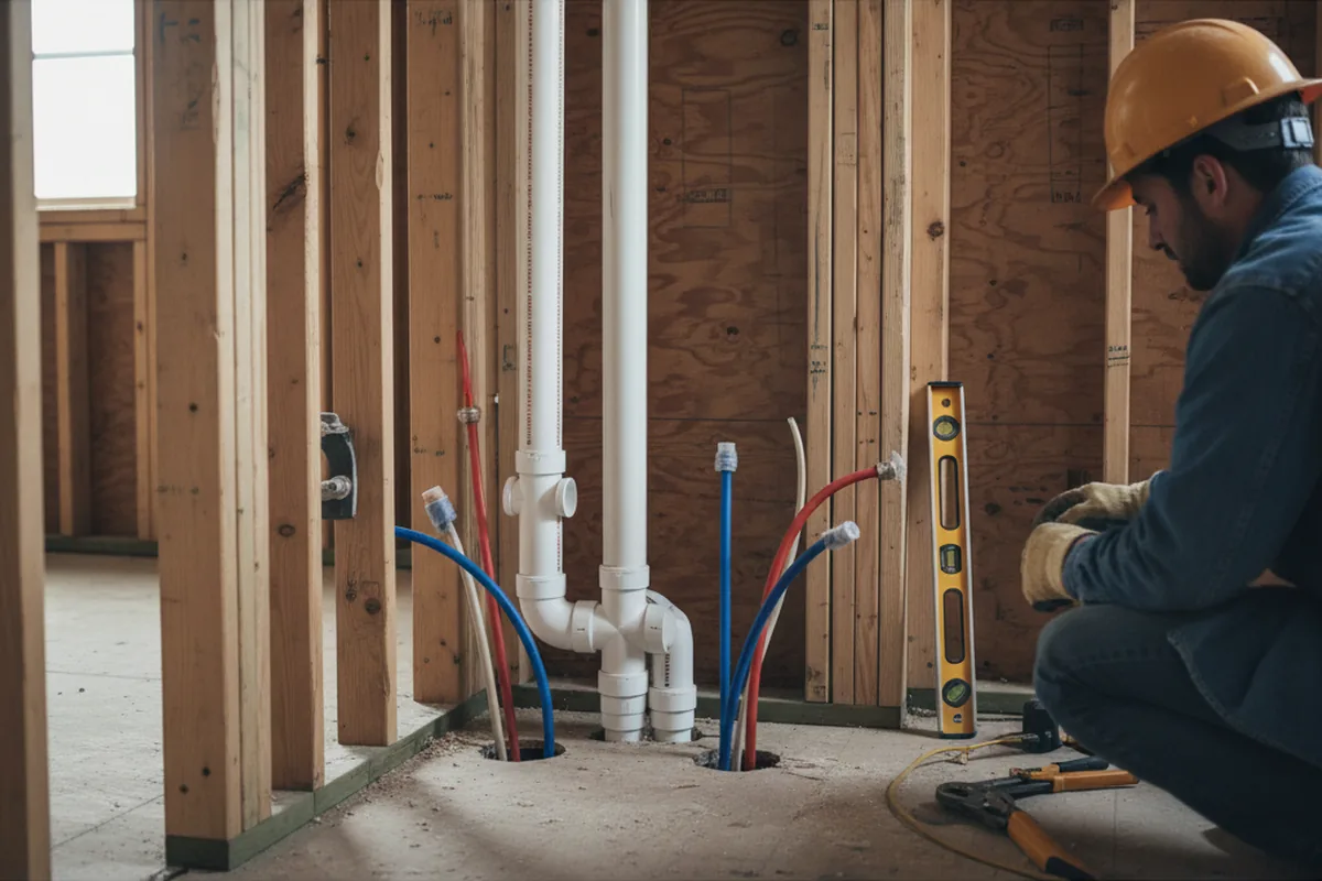 Drain and supply rough-in during Drain Cleaning in Vernon
